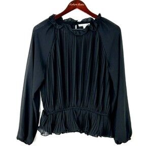 Story On Womens Size L Black Blouse Flouncy Sheer Ruffled Bohemian Flowy Top R3